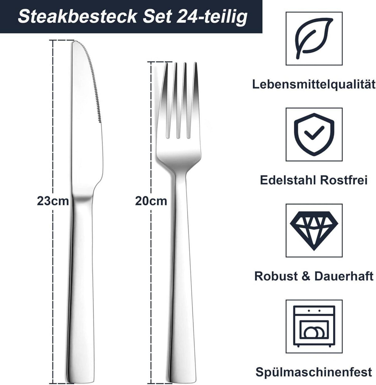 24-teiliges Steakbesteck-Set aus Edelstahl für 12