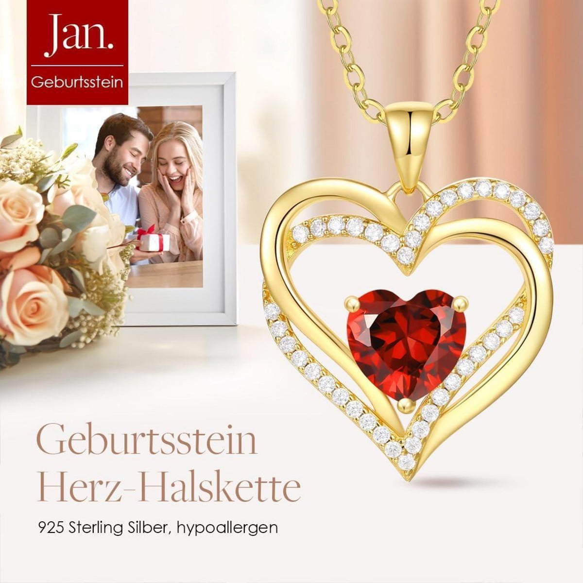 Damen Halskette Herz mit Geburtsstein 925 Sterling Silber