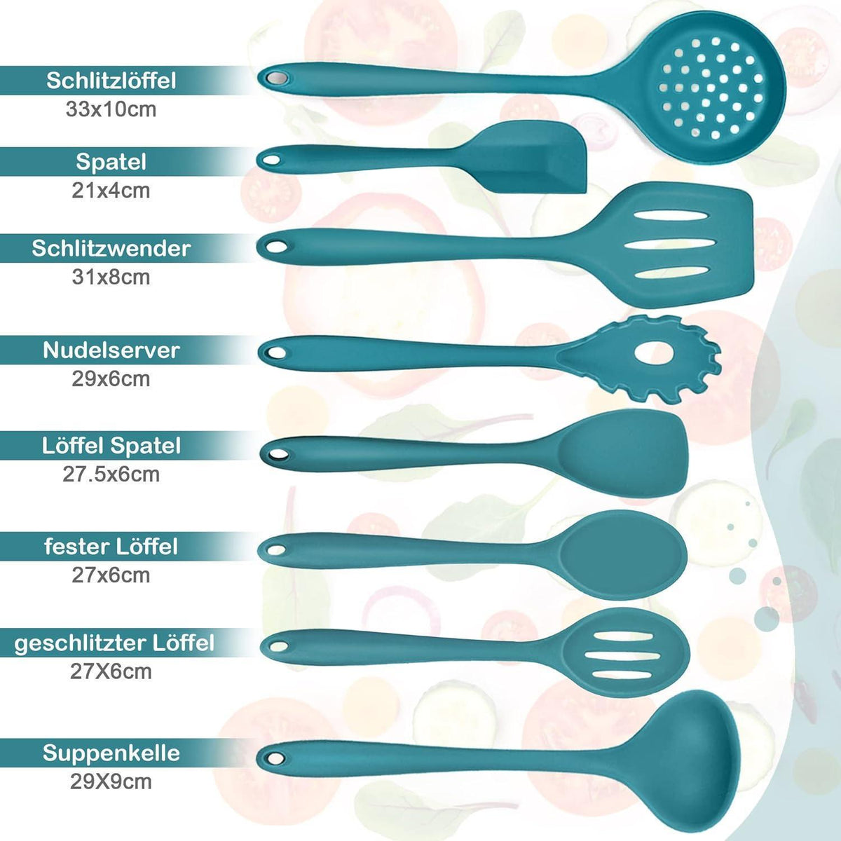 8-teiliges Silikon Küchenhelfer Set, Hitzebeständig, Dunkelblau
