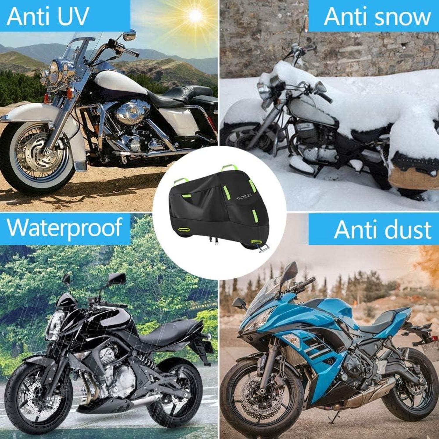 Motorradabdeckung 300D Wasserdicht Oxford, winterfest, XXXL 265x95x125cm - Grün