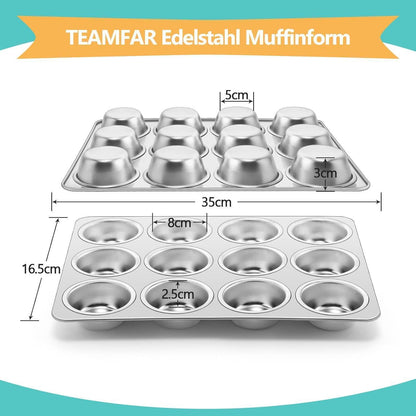Edelstahl Muffinform 12-Loch für Muffins, Cupcakes & Kuchen