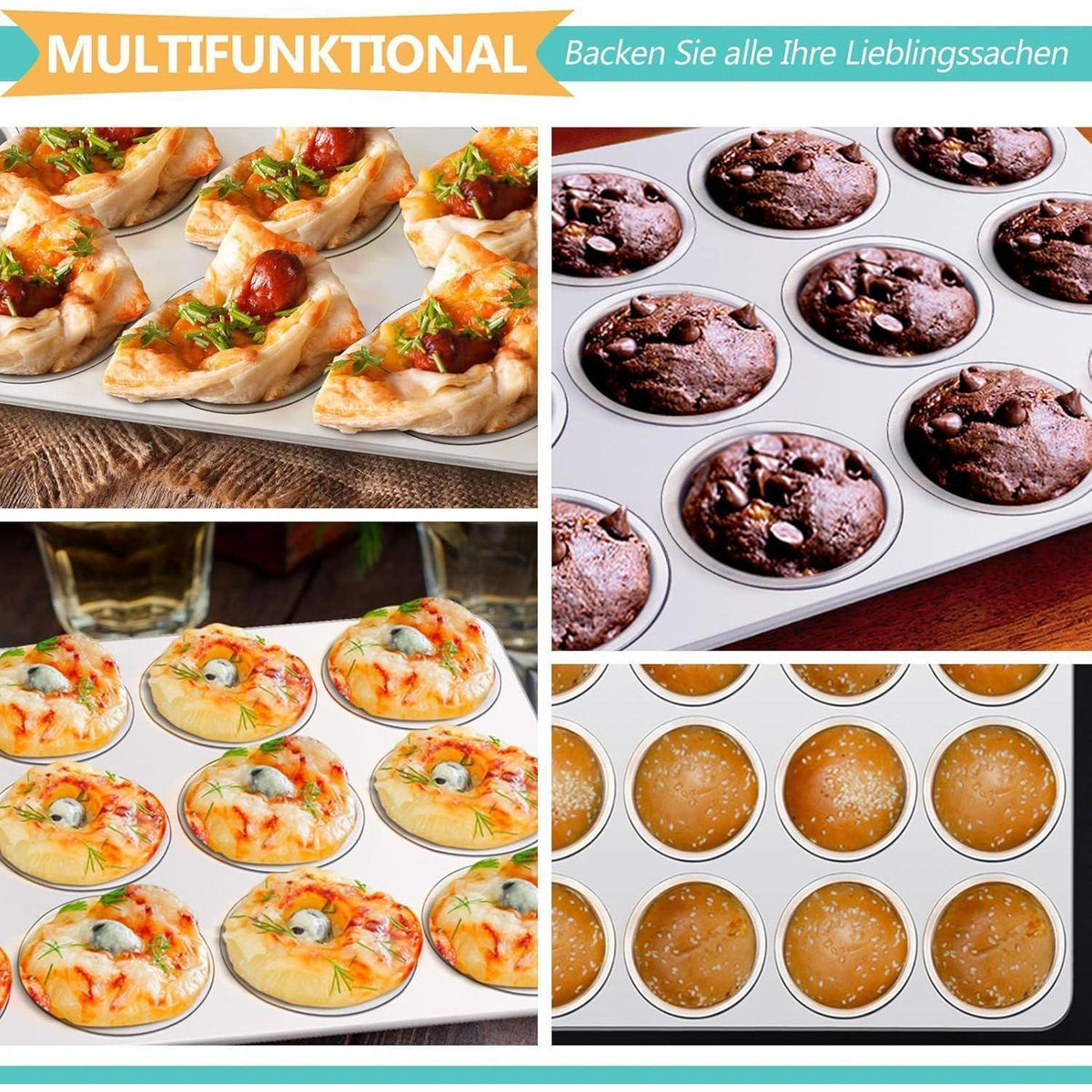 Edelstahl Muffinform 12-Loch für Muffins, Cupcakes & Kuchen