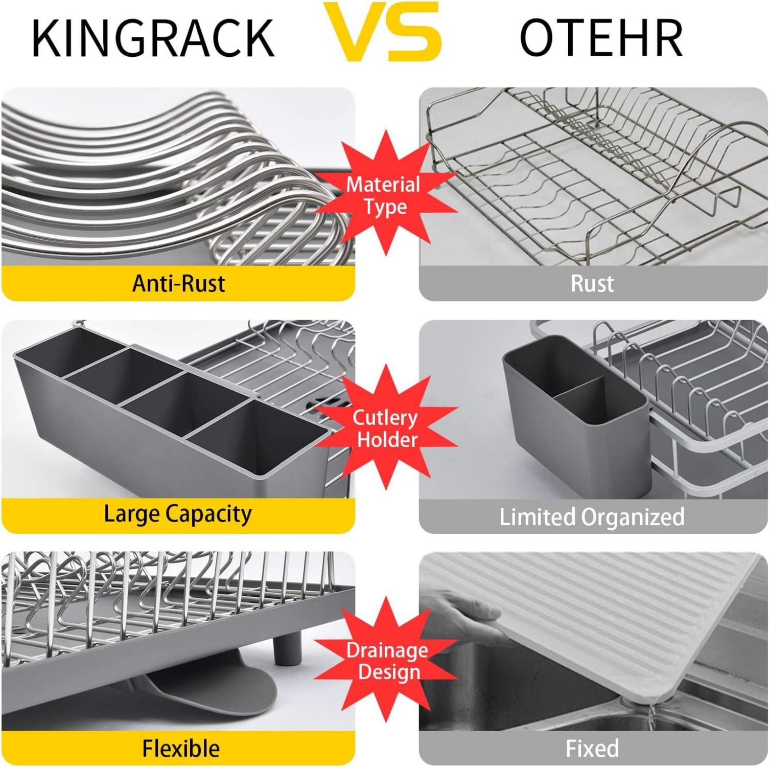 KINGRACK Abtropfgestell Edelstahl Geschirrablage Anti-Rost 4 Fächer Grau