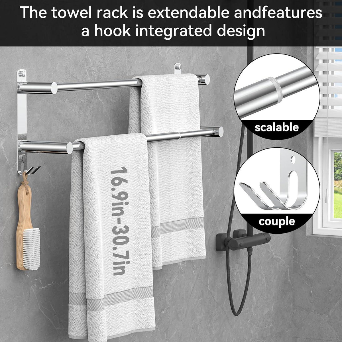 Ausziehbarer Handtuchhalter Edelstahl 43-78cm ohne Bohren