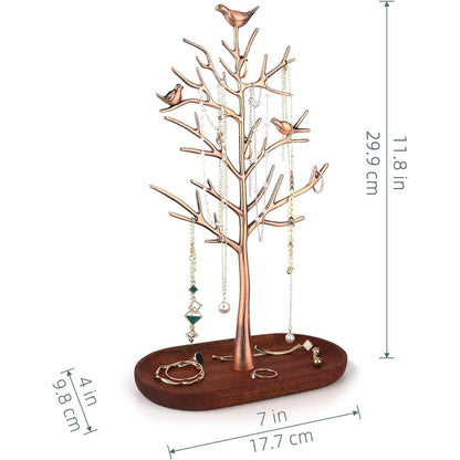 Schmuckständer Baum mit Holztablett Antik Kupfer