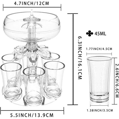 Schnapsspender mit 6 Gläsern 4cl Party Zubehör für Cocktail