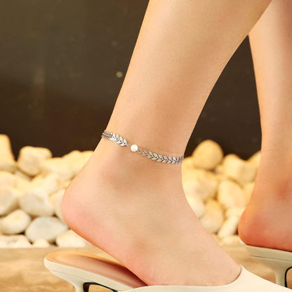 Damen Fußkettchen Zirkonia Fischgrätkette Silbrig 4mm 6mm
