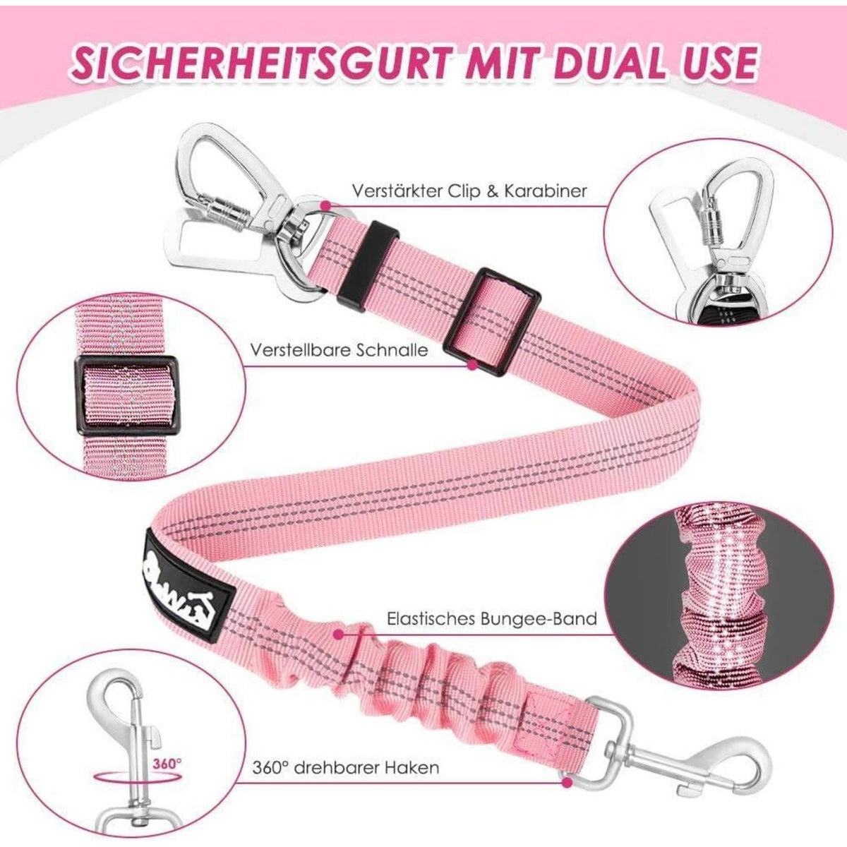 Hundegeschirr Auto Rosa S – Sicherheitsgurt & Atmungsaktiv