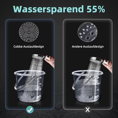 Wassersparender Duschkopf mit 3 Strahlarten Schwarz Chrom