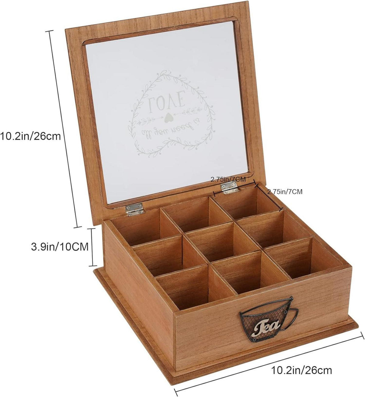 Teebox aus Holz mit 9 Trennfächern Teebeutel Aufbewahrungsbox