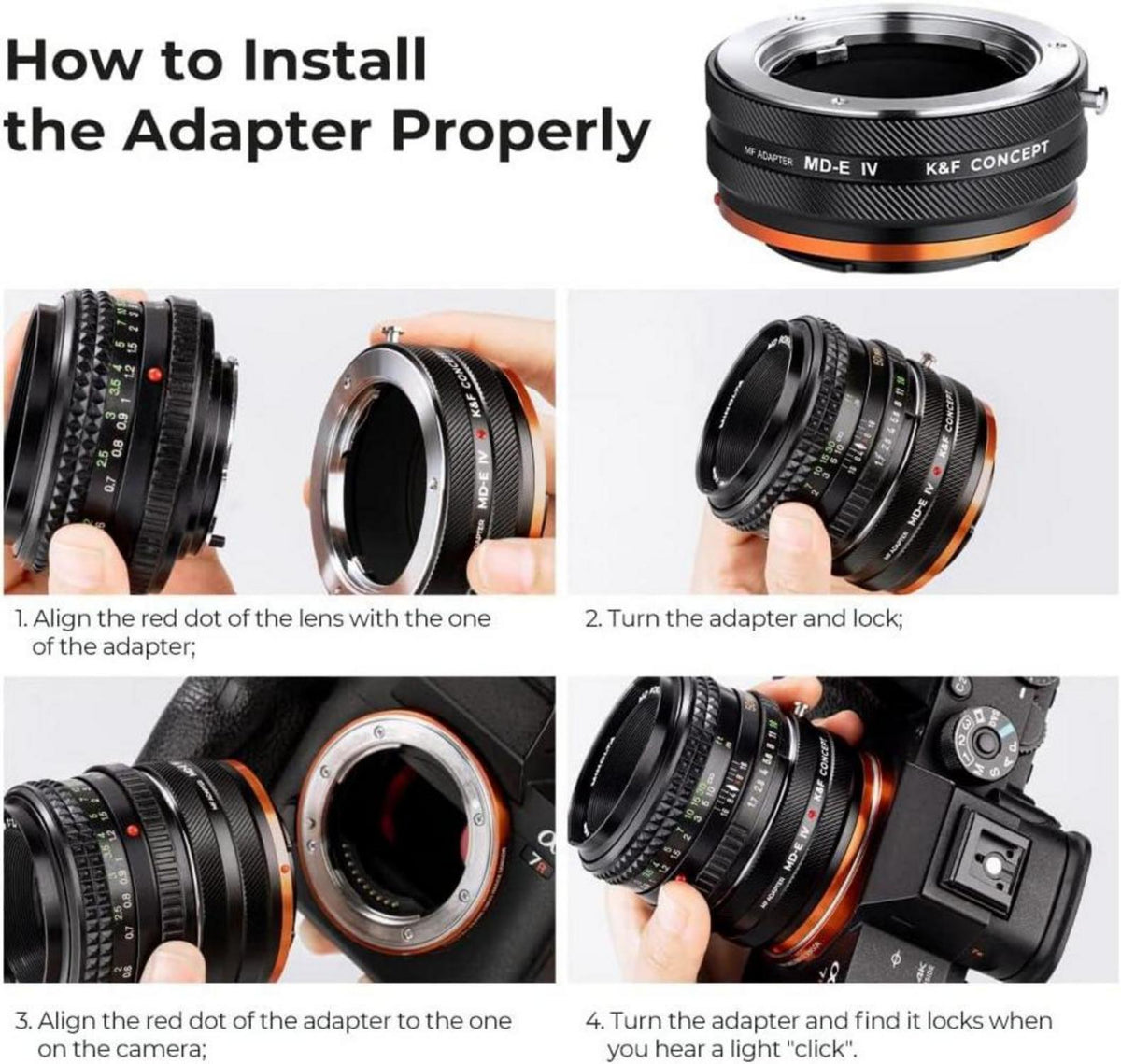 Objektivadapter MD-NEX IV für Minolta SR/MD/MC auf Sony E Mount Kamera