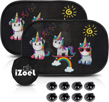 Auto Sonnenschutz Baby mit UV Schutz 2er Pack Saugnäpfe Tiere