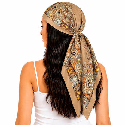 Seidenschal Damen 70x70cm Braun mit Muster