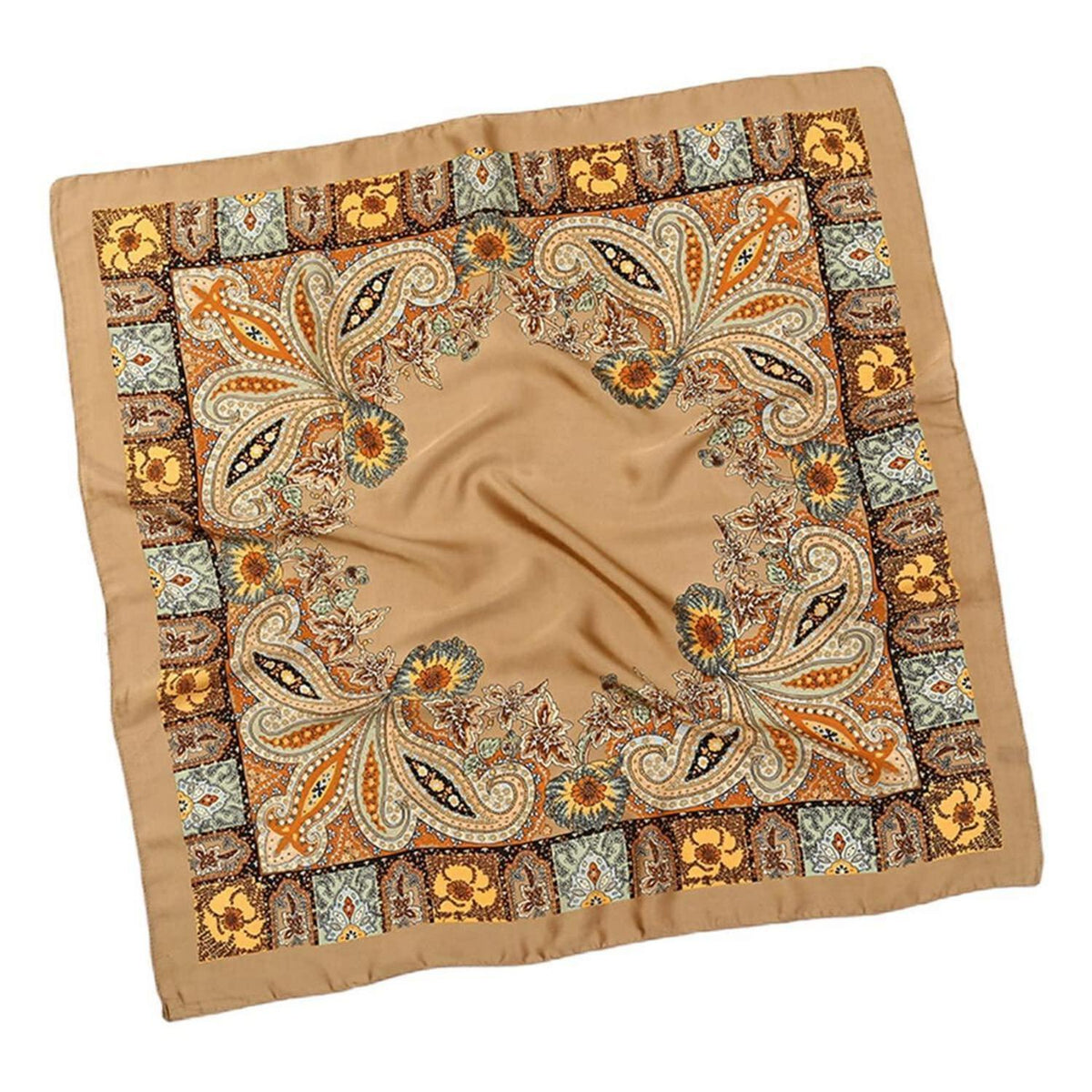 Seidenschal Damen 70x70cm Braun mit Muster