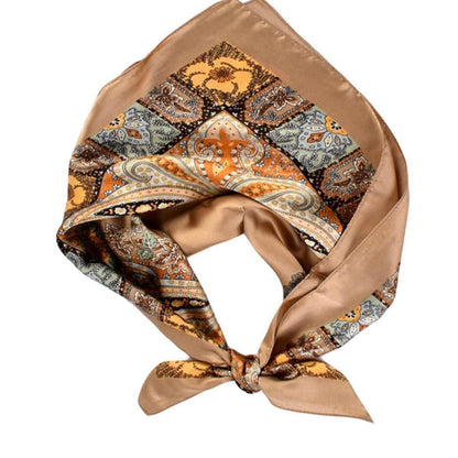 Seidenschal Damen 70x70cm Braun mit Muster
