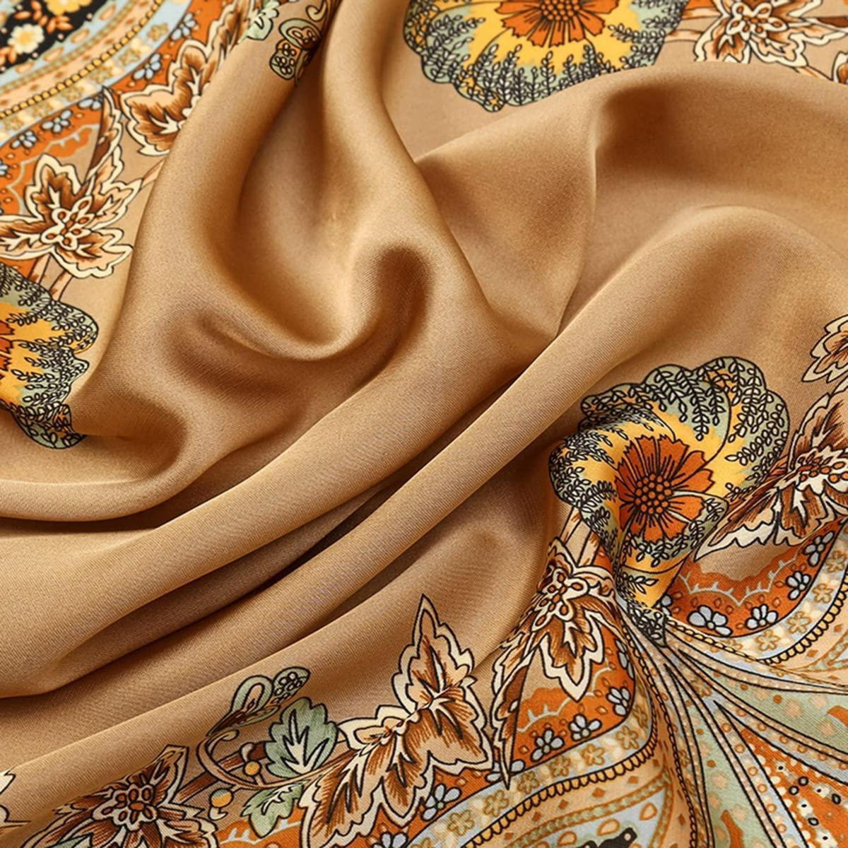 Seidenschal Damen 70x70cm Braun mit Muster