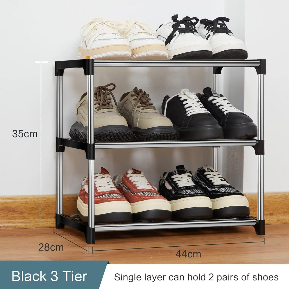 Stapelbares Metall-Schuhregal mit 3 Ebenen Schwarz