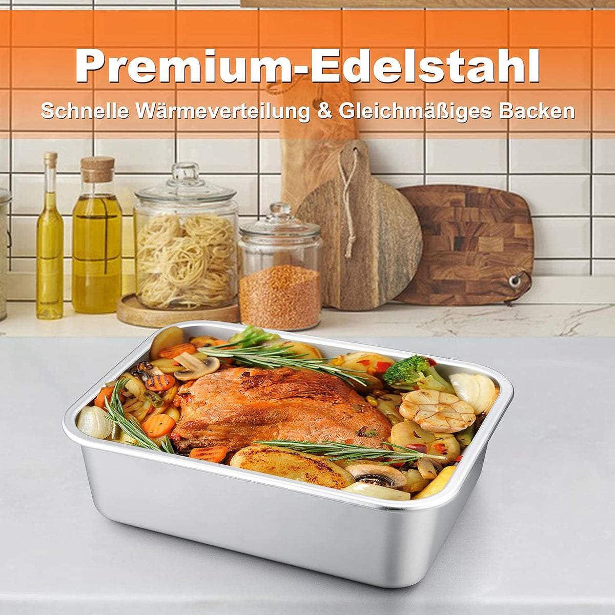 HaWare Rechteckige 27x21x8cm Edelstahl Auflaufform Lasagneform