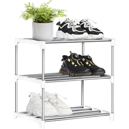 Schuhregal 3 Ebenen Weiß Metall Organizer Stapelbar 6 Paar