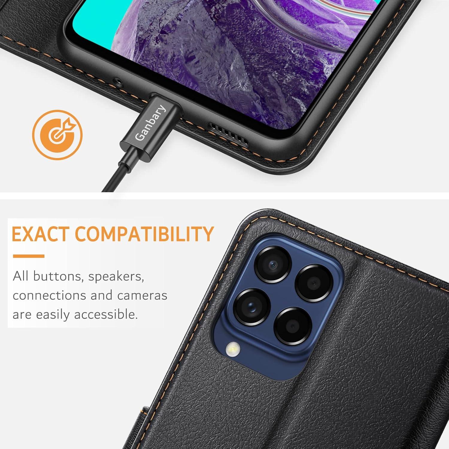Handyhülle Samsung Galaxy M53 5G Schwarz Leder Klapphülle Kartenschlitzen