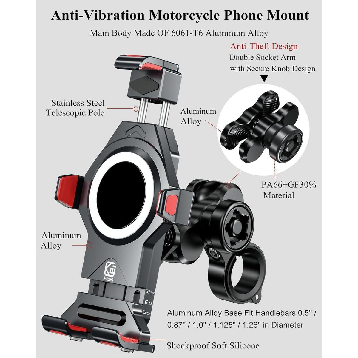 Motorrad Handyhalterung mit Vibrationsdämpfer & Diebstahlschutz