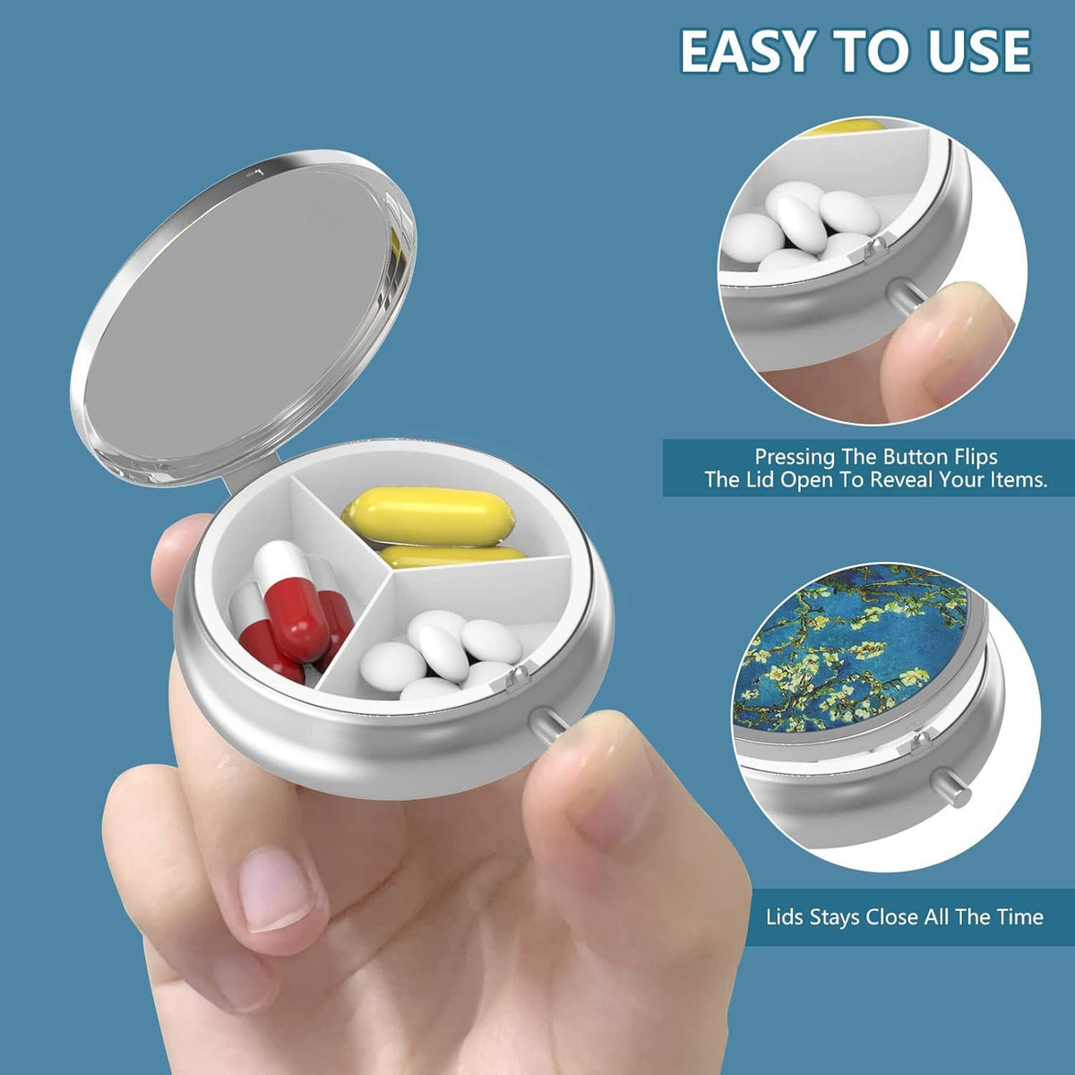 Pillendose 3 Fächer tragbar Metall Medizin Vitamin-Organizer Panda 1 Stück