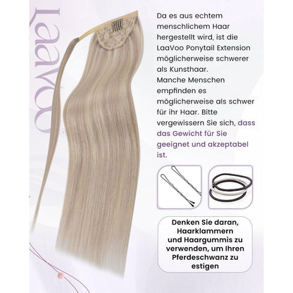 Echthaar Pferdeschwanz Zopf Blond Highlights 35cm