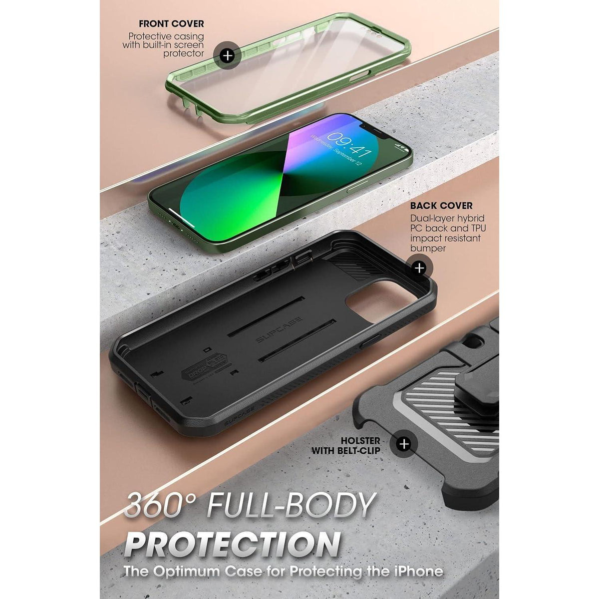 iPhone 13 Hülle mit Displayschutz, Grün