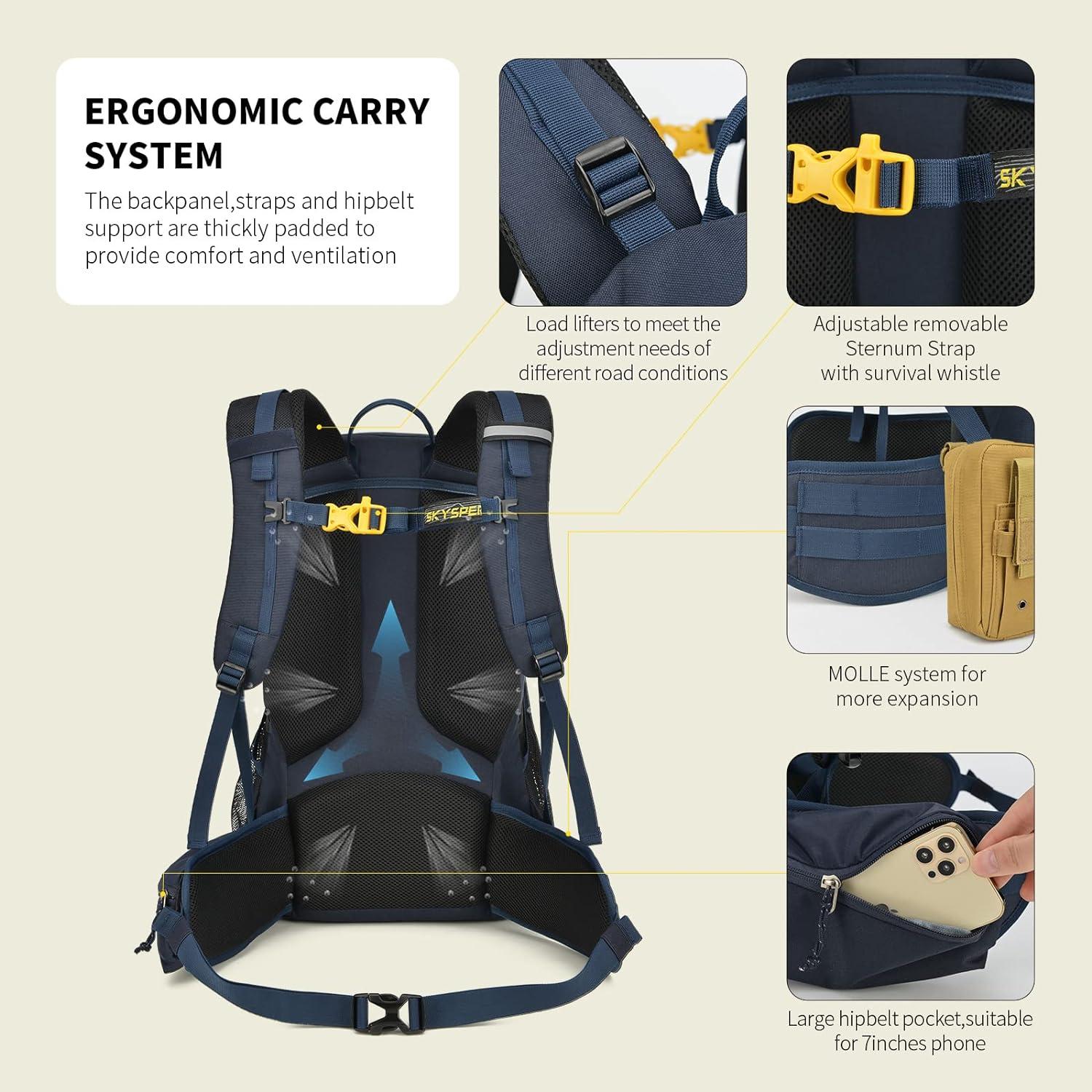 SKYSPER BOGDA 35L Wanderrucksack mit Rückenbelüftung Trinksystem Trekkingrucksack Blau