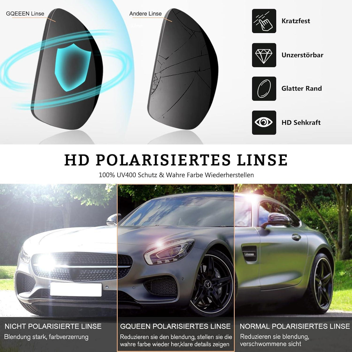 Sonnenbrille Polarisierte Retro Fahren Angeln UV400 - Schwarz