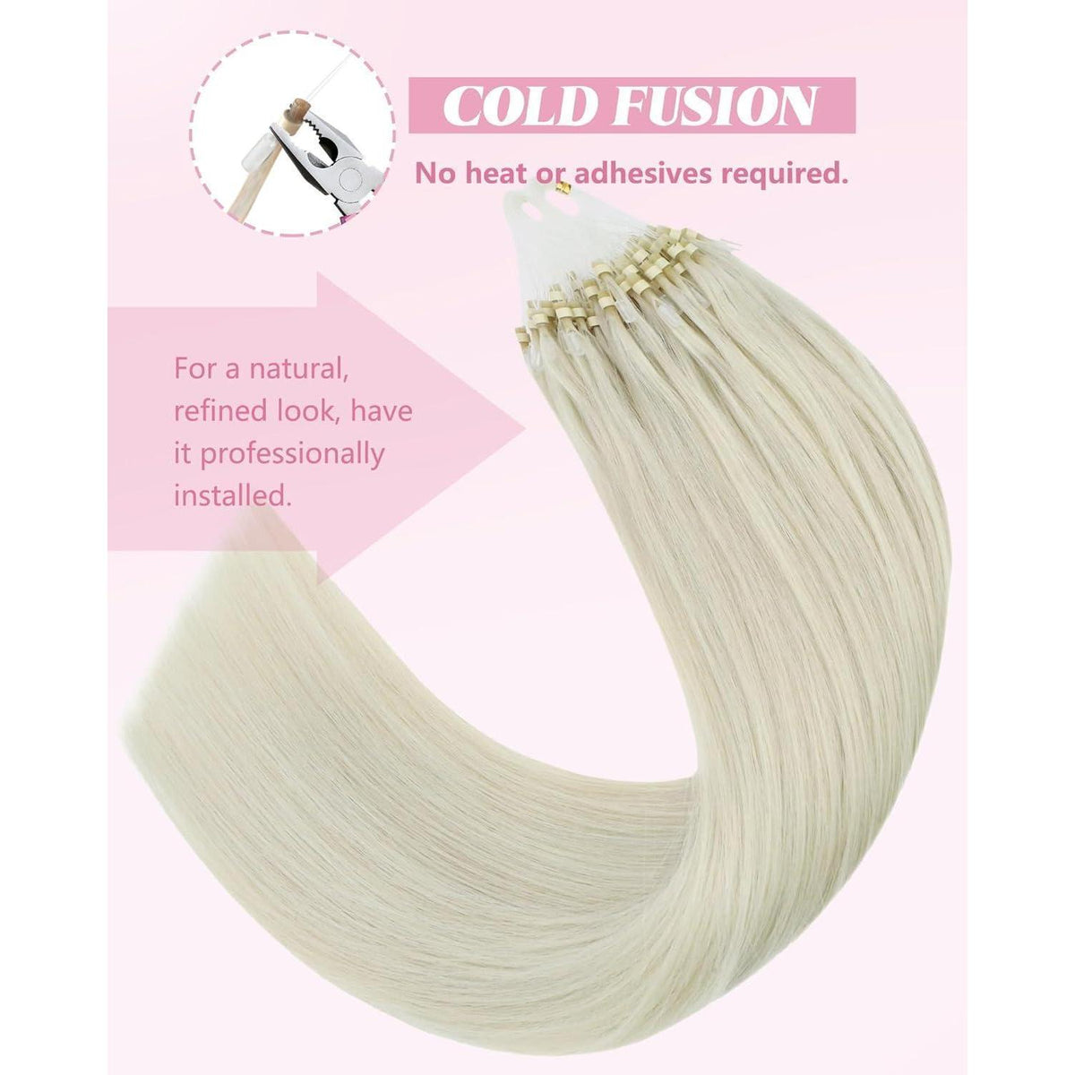 Echthaar Microring Extensions Platinblond 35cm