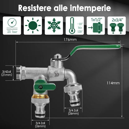 SPGOOD Garten Wasserhahn Doppel Auslaufhahn Messing 3/4 Zoll frostsicherNavigationView
