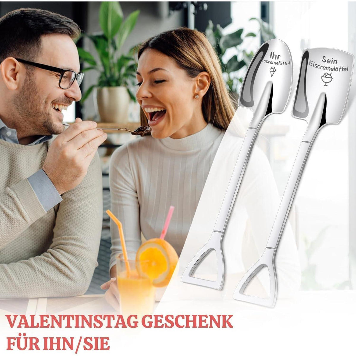 Gravierte Eislöffel für Paare, Geschenkset mit Gravur