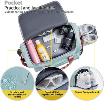 35L Faltbare Sporttasche mit Schuh- und Nassfach, Weekender Gym Travel