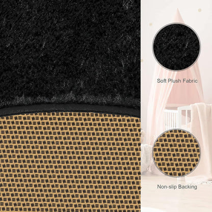 Hochflor Shaggy Teppich Rund Super Weich Flauschiger Schwarz 120 x 120