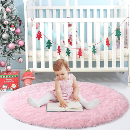 ROHATIM Hochflor Teppich Rund 150x150cm Rosa Super weich