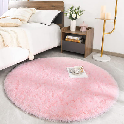 ROHATIM Hochflor Teppich Rund Super weich Flauschiger Shaggy Teppich