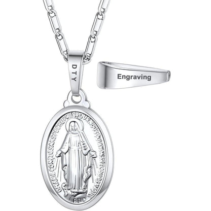 Oval Anhänger Halskette Jungfrau Maria Messing/925 Sterling Silber