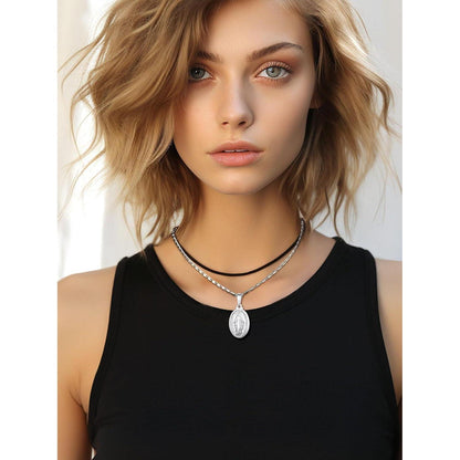 Oval Anhänger Halskette Jungfrau Maria Messing/925 Sterling Silber