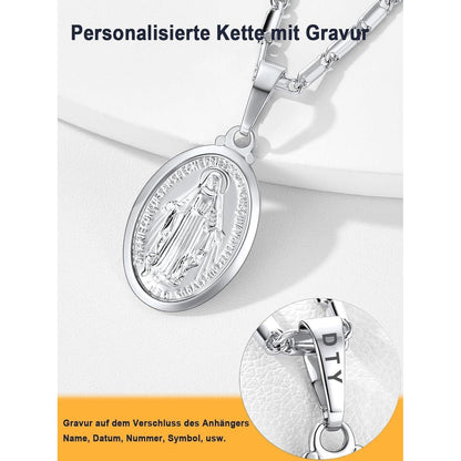 Oval Anhänger Halskette Jungfrau Maria Messing/925 Sterling Silber