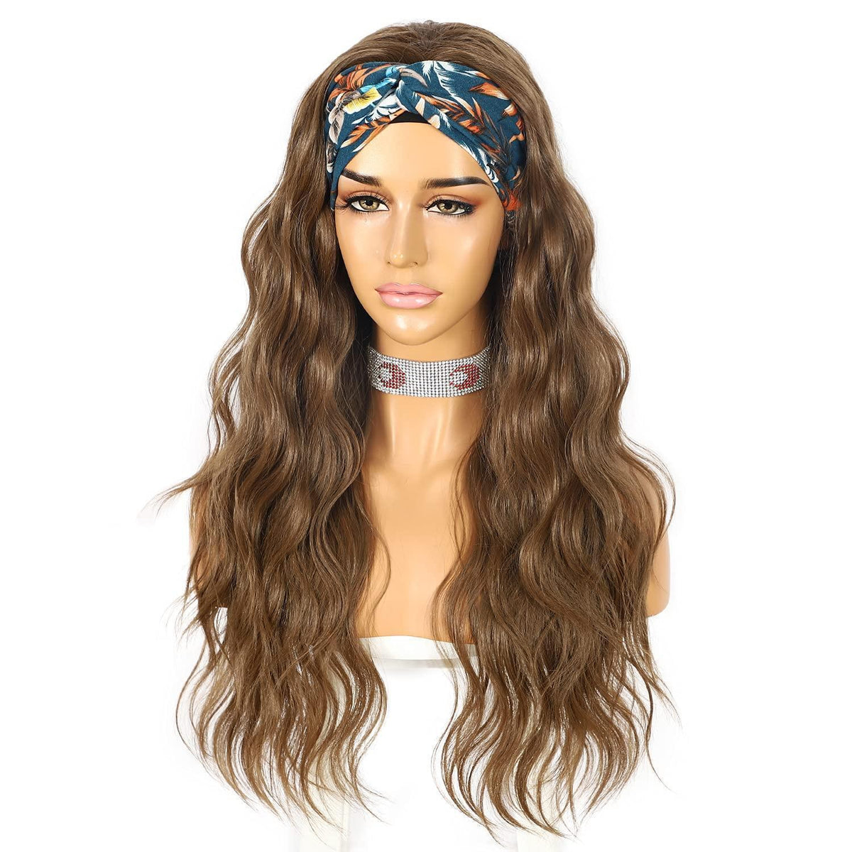 Synthetische Body Wave Stirnband Perücke Goldbraun 26 Zoll