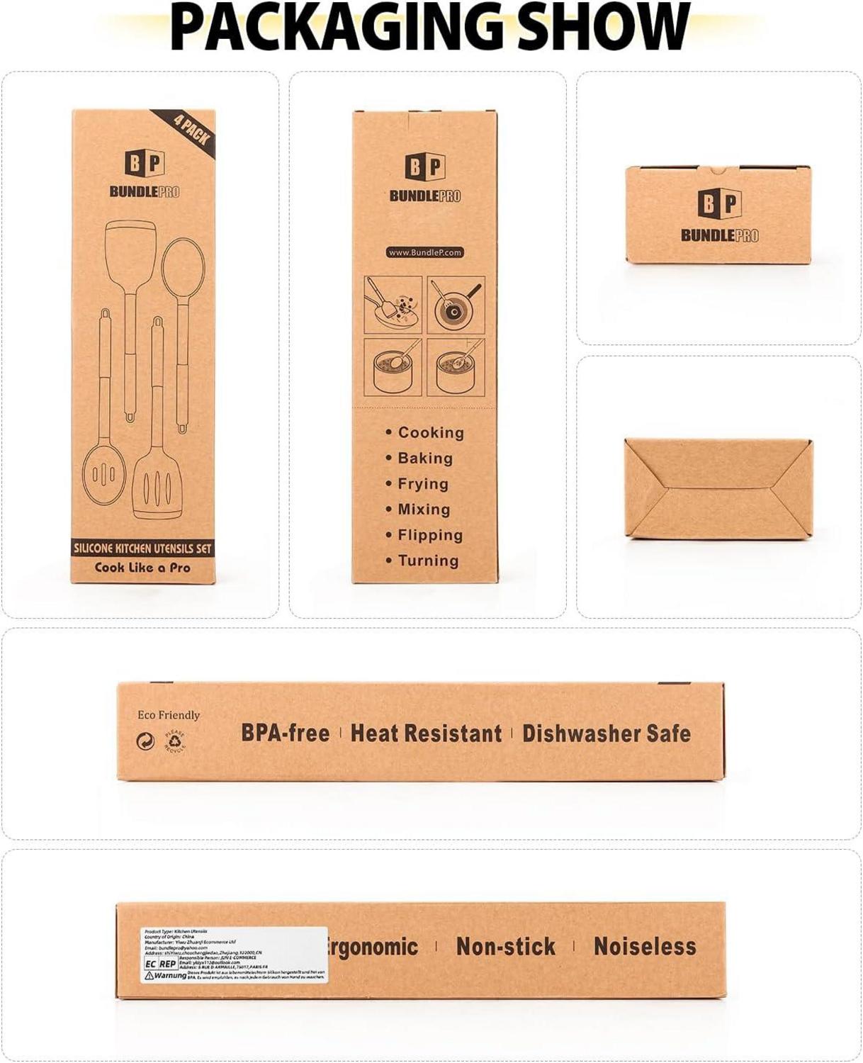 4er Set Silikon-Kochutensilien BPA-frei, hitzebeständig, antihaftbeschichtet