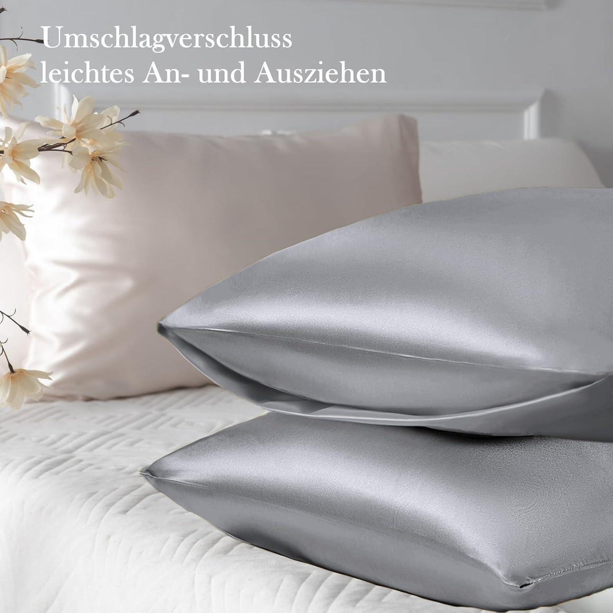 Satin Kissenbezug 2er-Set 40x60 Grau Haarschonend & Hautfreundlich