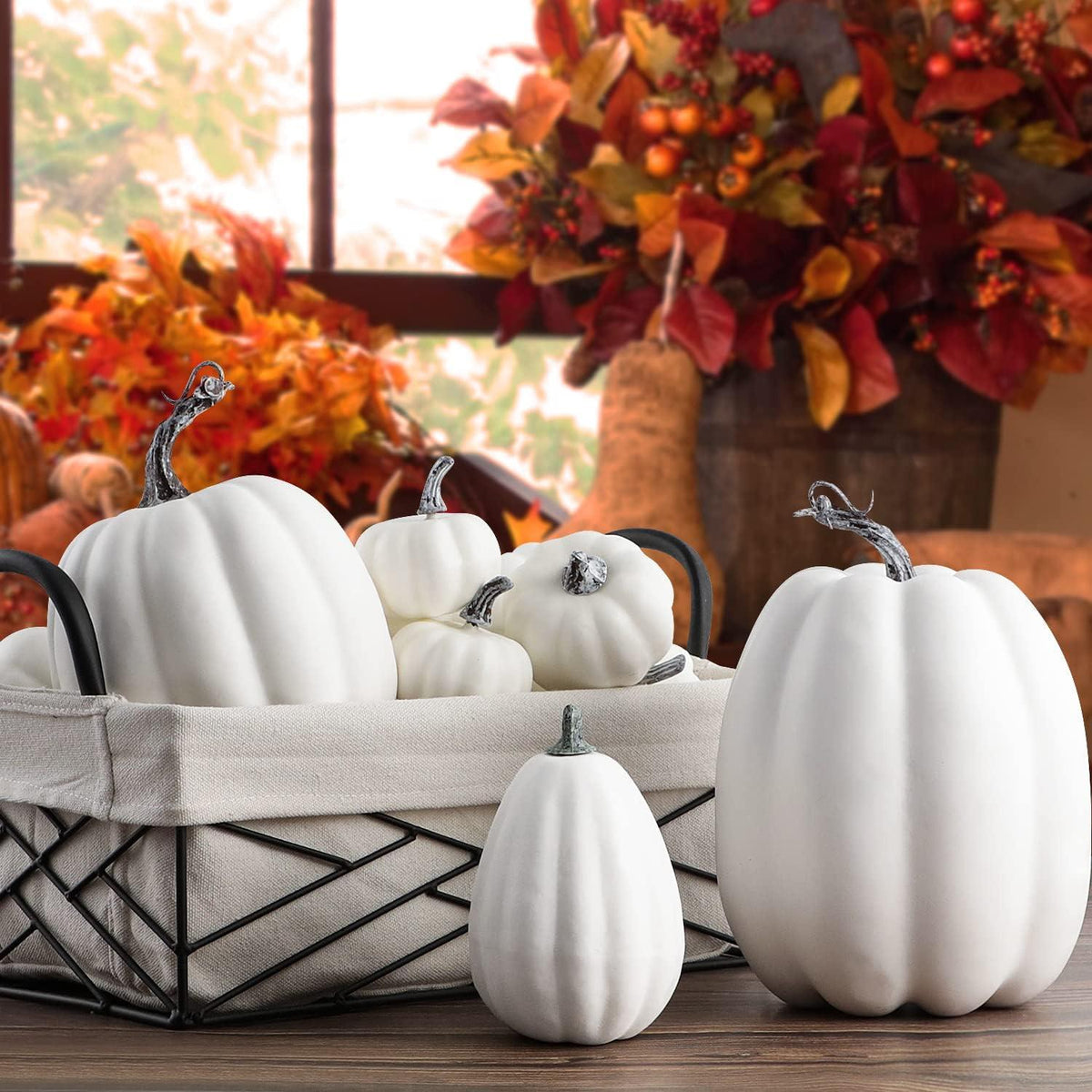 Benjia Kürbis Herbst Deko Halloween 16 Stück Weiß-a