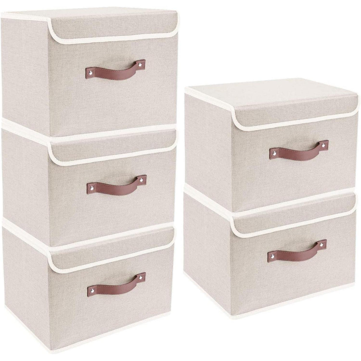 Faltbare Aufbewahrungsbox mit Deckel, 5er Set Beige