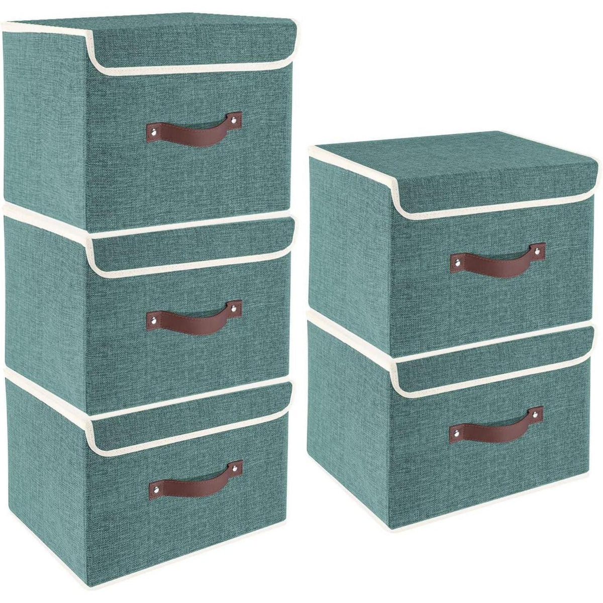 Faltbare Aufbewahrungsbox mit Deckel, 5er Set, Aqua Deep