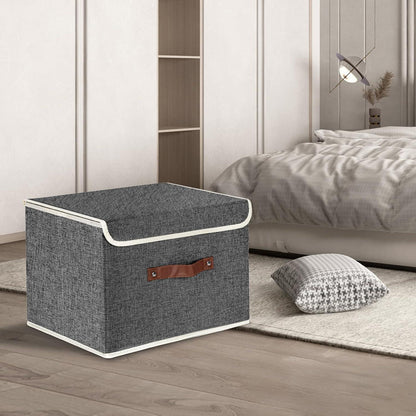 Faltbare Aufbewahrungsbox mit Deckel Stoff 38x25x25cm 5er Set Schwarz
