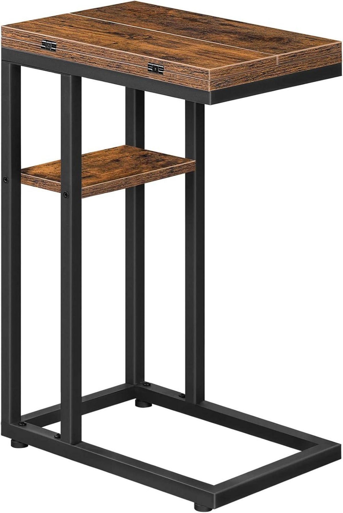 C-Form Klappbarer Beistelltisch mit Lagerregal Schwarz Dklbraun