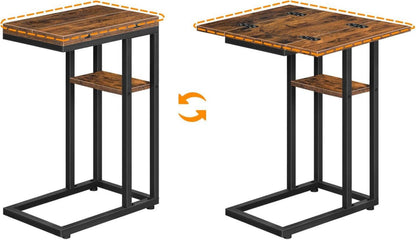 HOOBRO C-Form Beistelltisch Klappbarer Sofatisch Lagerregal dunkelbraun