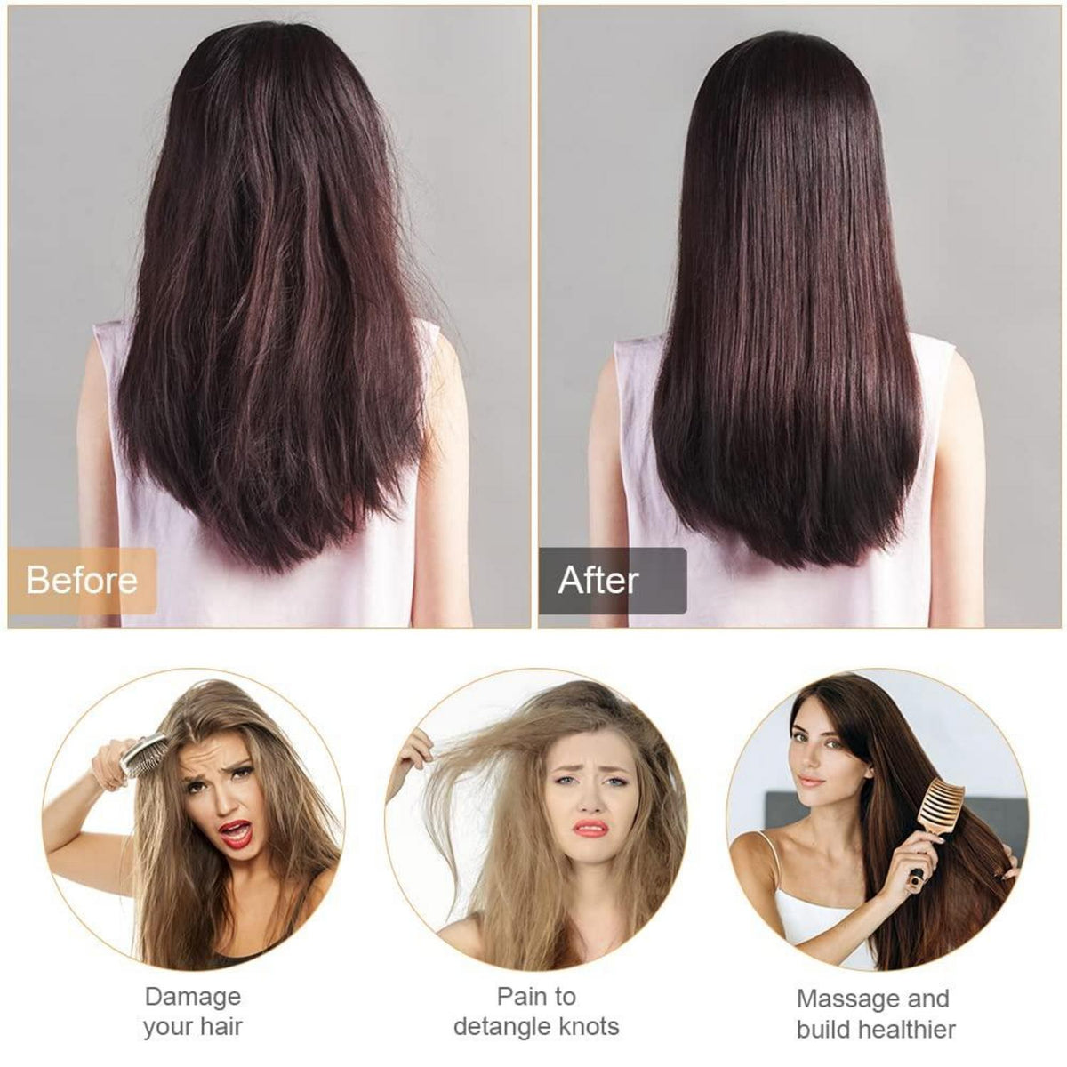 Professionelle Haarbürste mit Griff, ohne Ziepen, für alle Haartypen